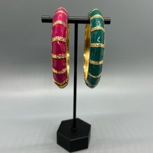 Threaded Gold Fuchsia and Teal Hinged Bangle